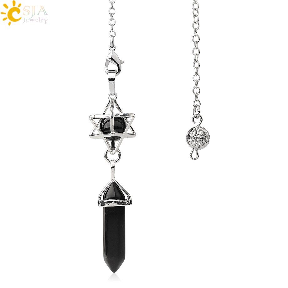 CSJA Natural Stone Pendulum for Dowsing Divination Hexagonal Prism Healing Crystal Merkaba Energy Spiritual Trendy Jewelry G517
