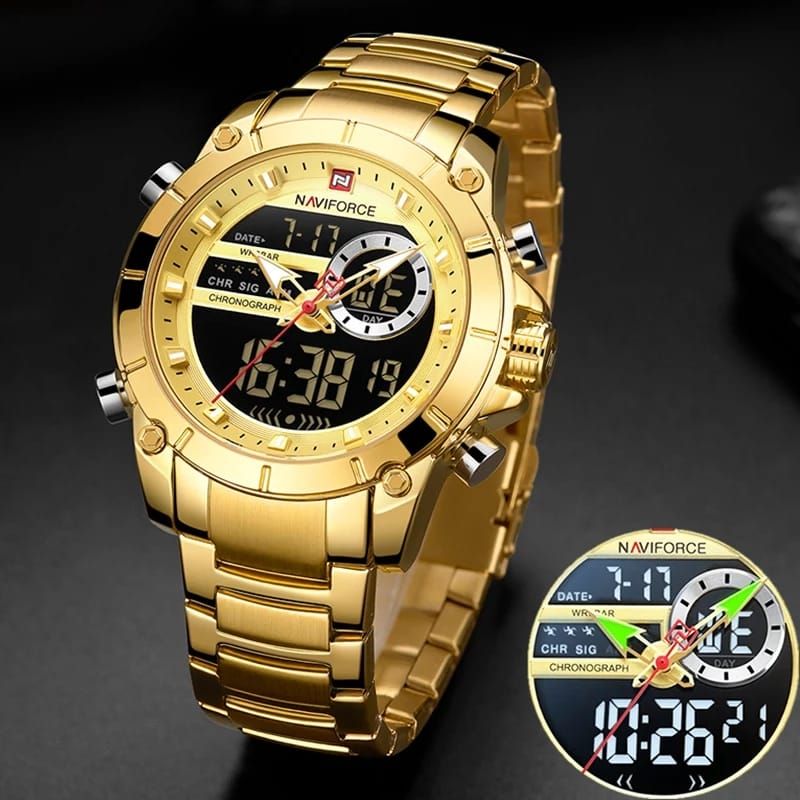 NAVIFORCE NF9163 Stainless Steel Dual Time Wrist Watch For Men