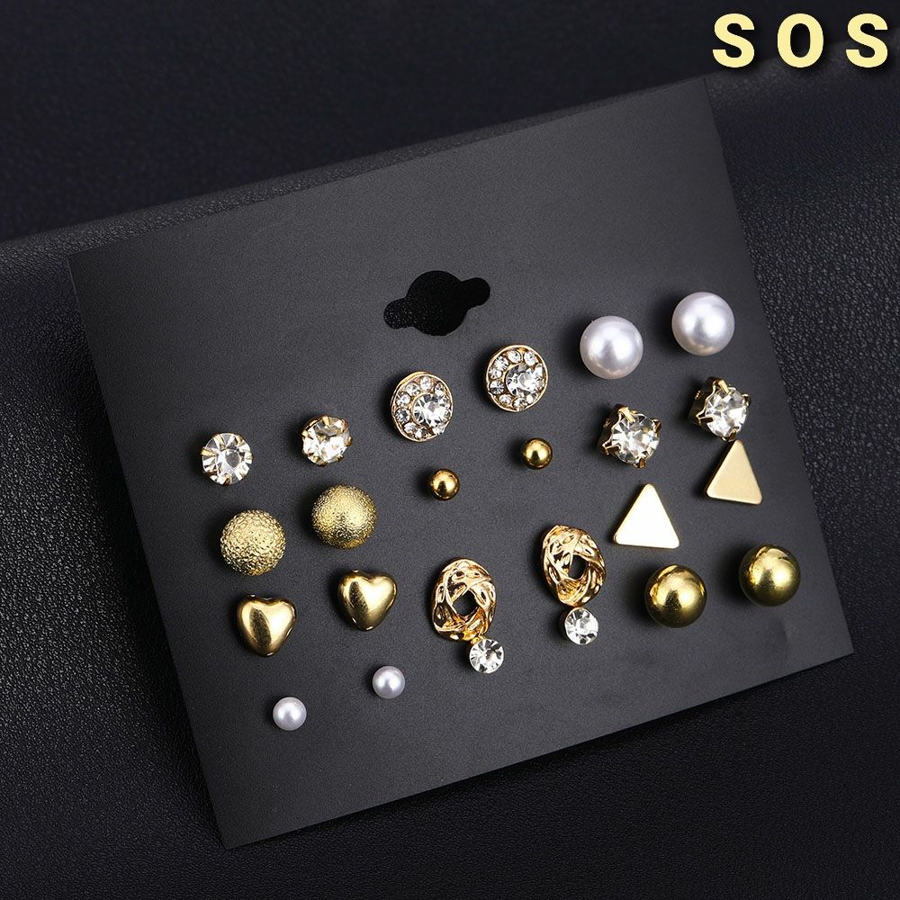 China Stylish and Small metal Stud Earrings Set 12 Pairs / 24 Pcs For Women