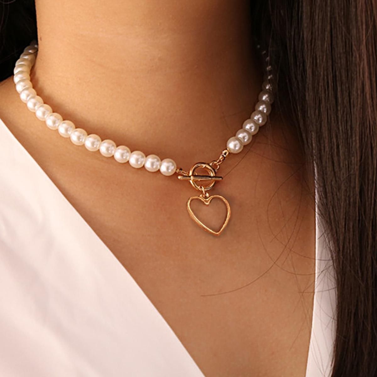 Goth Pearl Choker Necklace Gold Color Lasso Pendants Women Jewelry On The Neck Chain Beads Necklace Chocker Collar For Girl Kpop