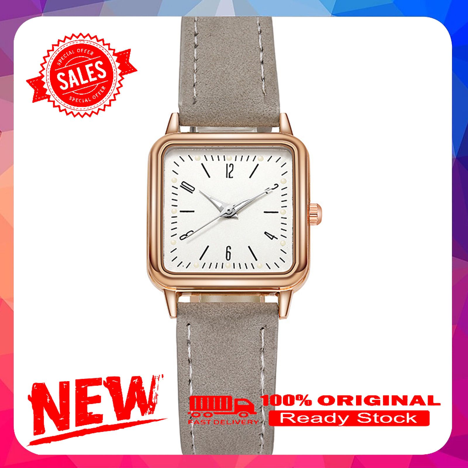 Vist Fox Square Dial Luminous Women Watch Faux Leather Strap Quartz Movement Digital Wristwatch for Office