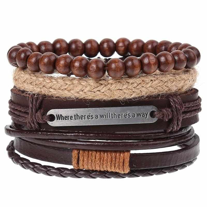 Sprico 4Pcs/ Set Vintage Handmade Bracelet for Men