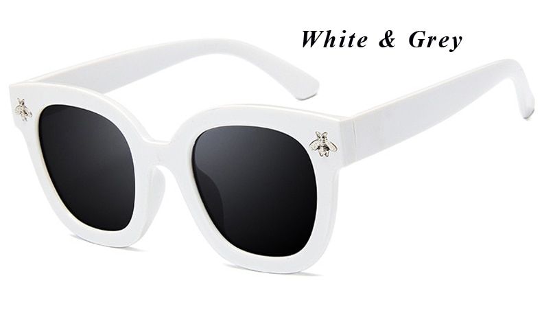 White Grey2019 Women Fashion Sunglasses Vintage Bee Decoration Sunglass UV400 Lady Big Square Frame Sunglasses Retro Eyewear oculos de sol