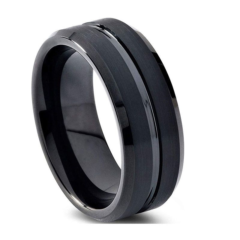 Somen 8mm Men Ring Classic Pure Black Tungsten Carbide Ring Brushed Wedding Band Male Engagement Rings Anel Masculino