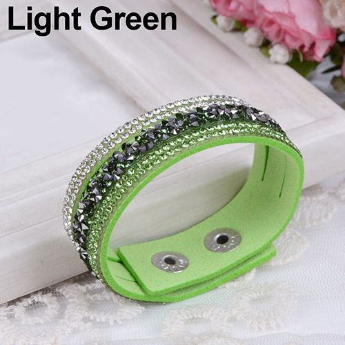 Fashion Crystal Rhinestone Faux Leather Bracelet Wristband Women Jewelry Gift