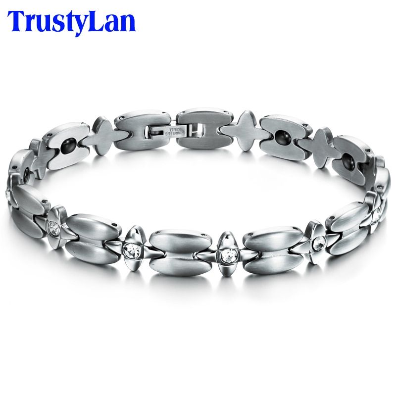 TrustyLan Fashion Stainless Steel Bracelets For Women Femme Ladies Health Magnetic Bracelet Female Adjustable Wrist Bands