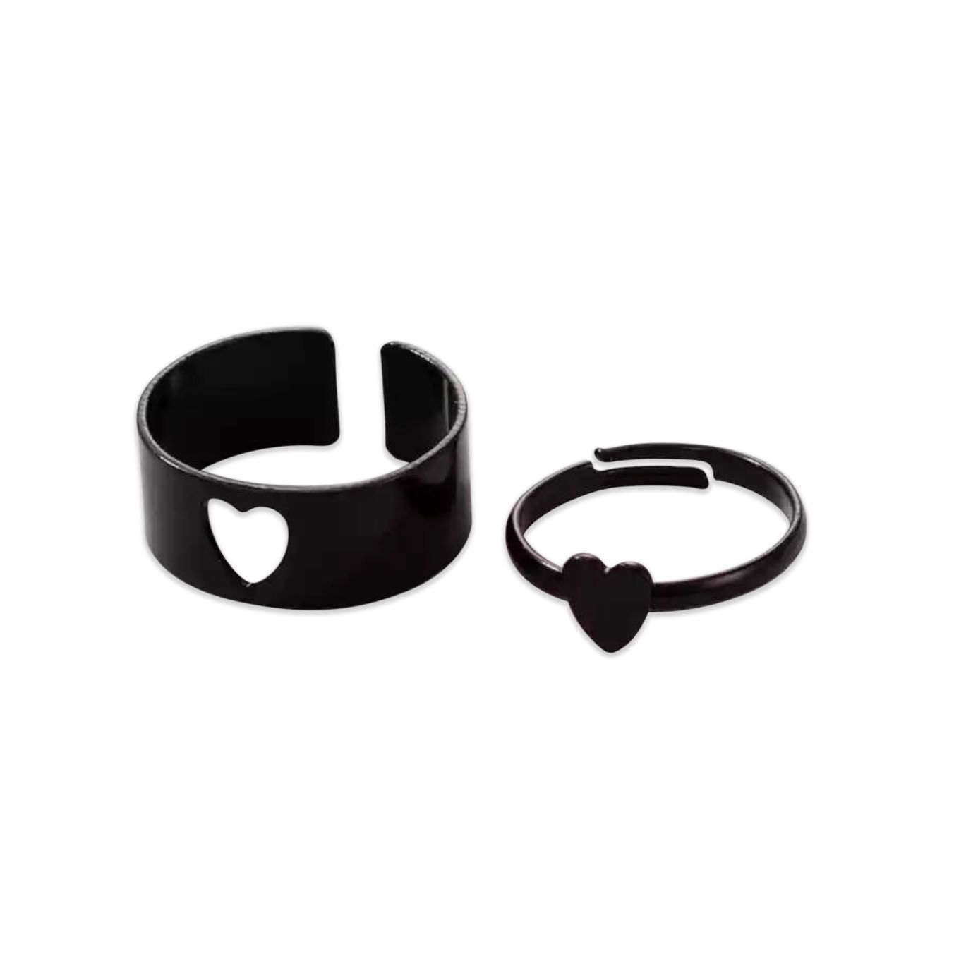 Love King and Queen Couple Ring Set In Titanium Alloy Heart Shape Black