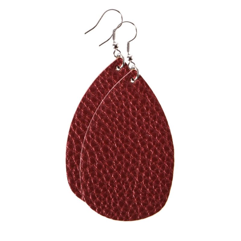 1 Pair of Leather Earrings Lightweight Artificial Leather Leaf Earrings Teardrop Pendant Handmade Lady Girl