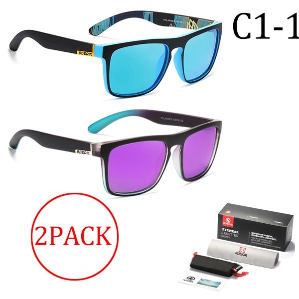 2 PACK KDEAM Polarized Sunglasses Men Fashion Sport Style Square Sun Glasses Photochromic Lens Goggles Night Vision Sunglasses-C1-1 2Pack