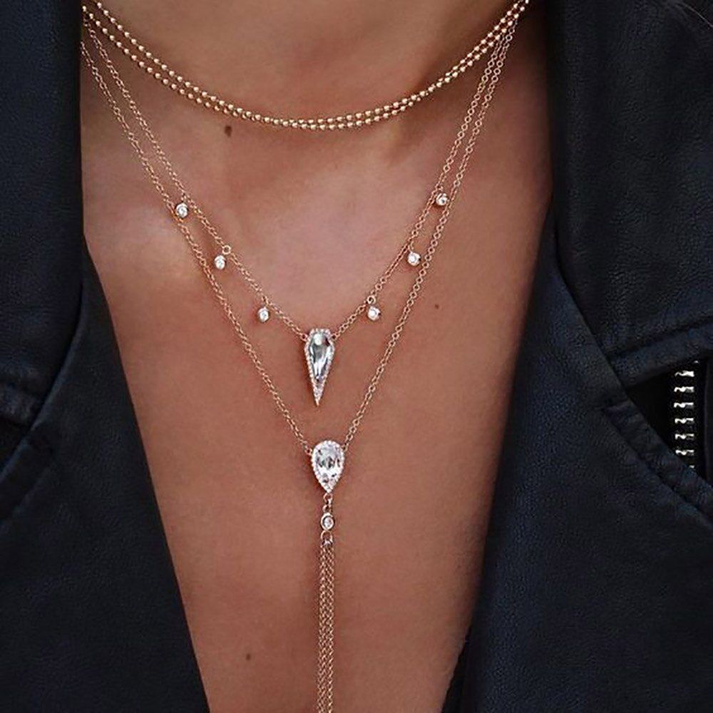 MAA-OE Boho Crystal Water Droplets Long Multi layer Necklaces For Women Bead Choker Necklace Statement Jewelry Wholesale