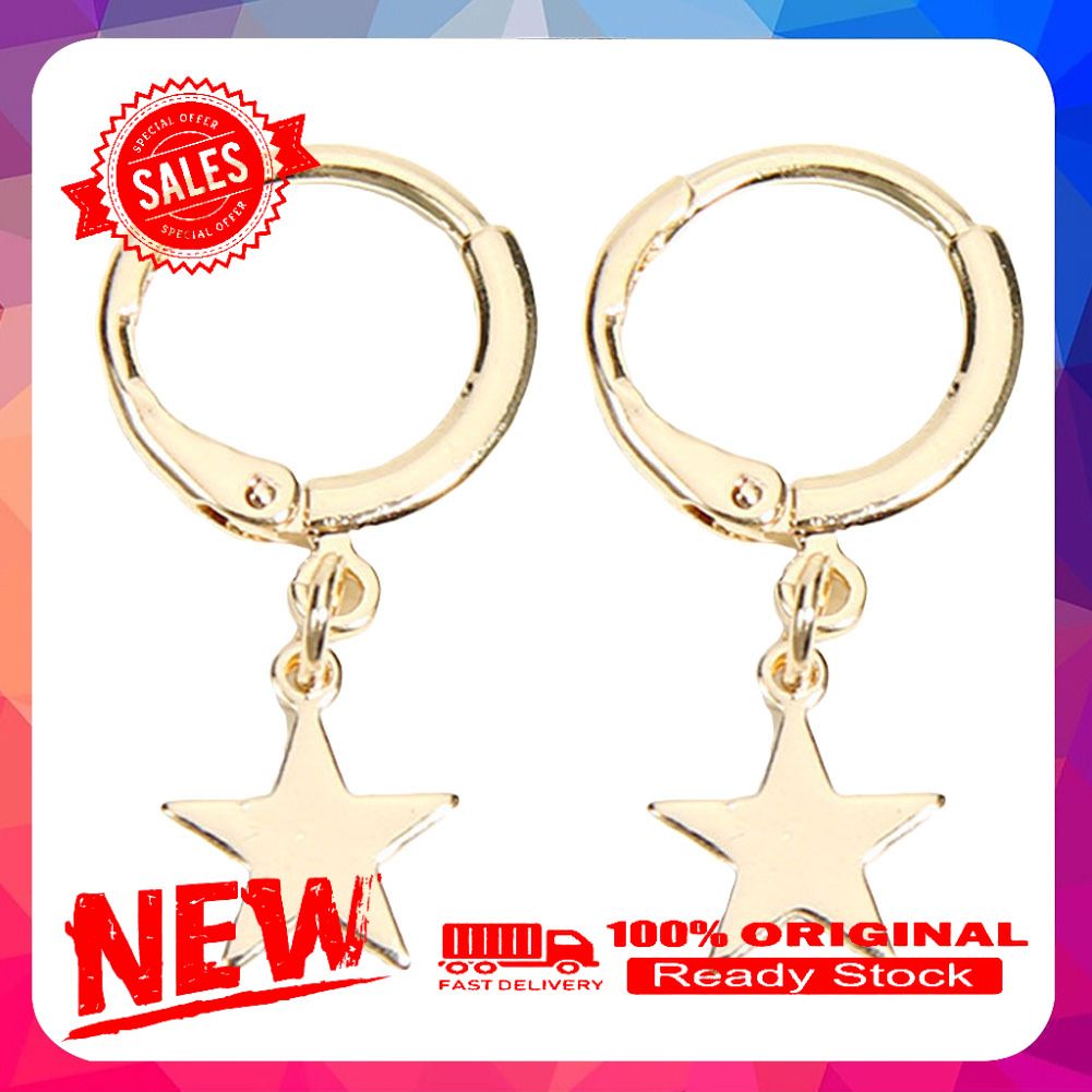 Fashion Women Simple Pentacle Pendant Hoop Huggie Earrings Party Jewelry Gift