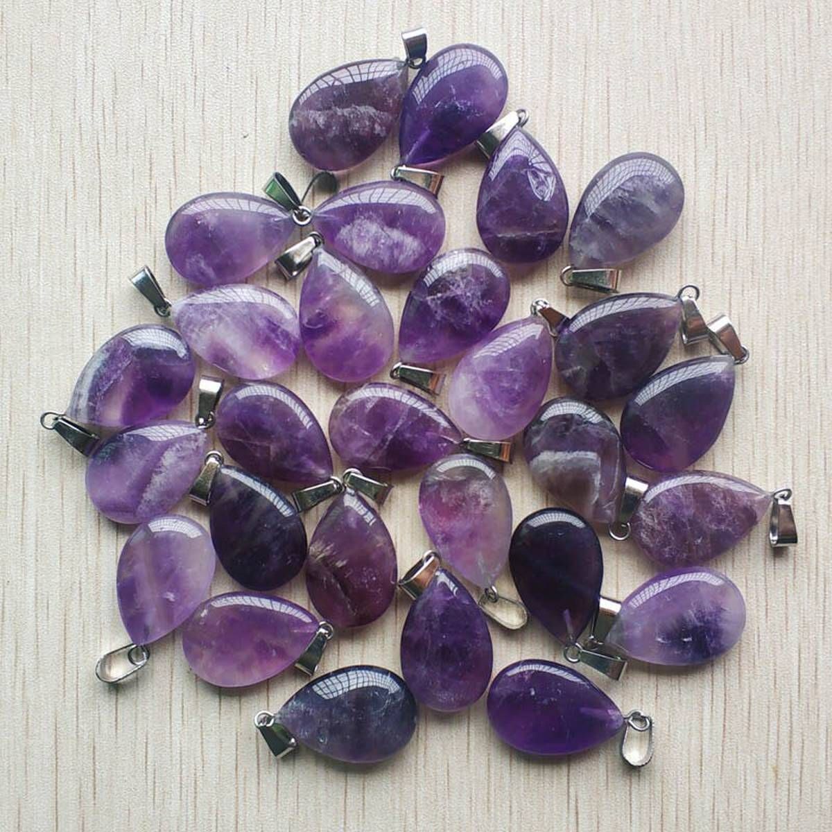 Wholesale 50pcs/lot Fashion hight Quality Natural purple crystal stone water drop charms pendants for jewelry making Free