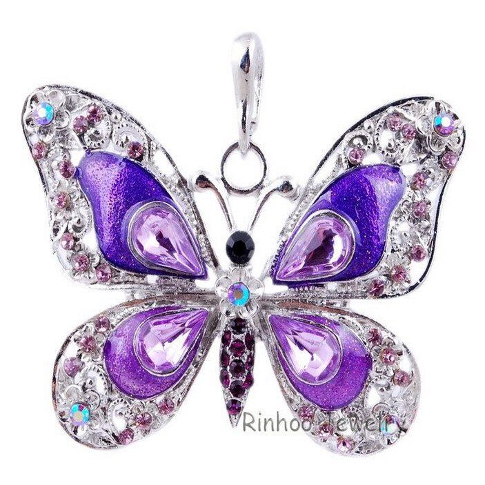 Beautiful Rhinestone Long Butterfly Necklace Sweater Pendant Necklace For Women Necklace Pendant Suspension Silver Color Jewelry