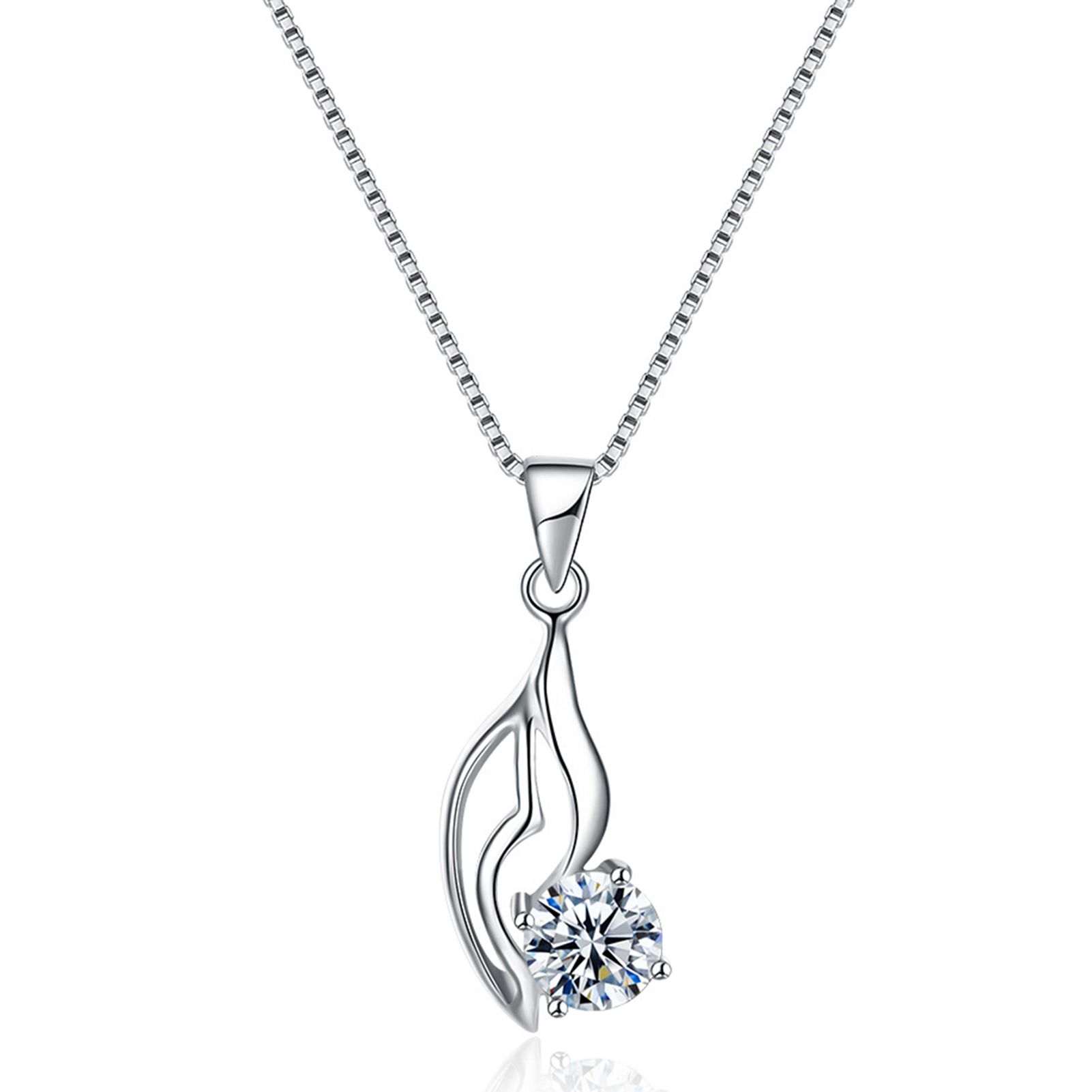 SILVERHOO 925 Silver Clavicle Necklace Hollow Cubic Zirconia Pendant Necklace for Dating