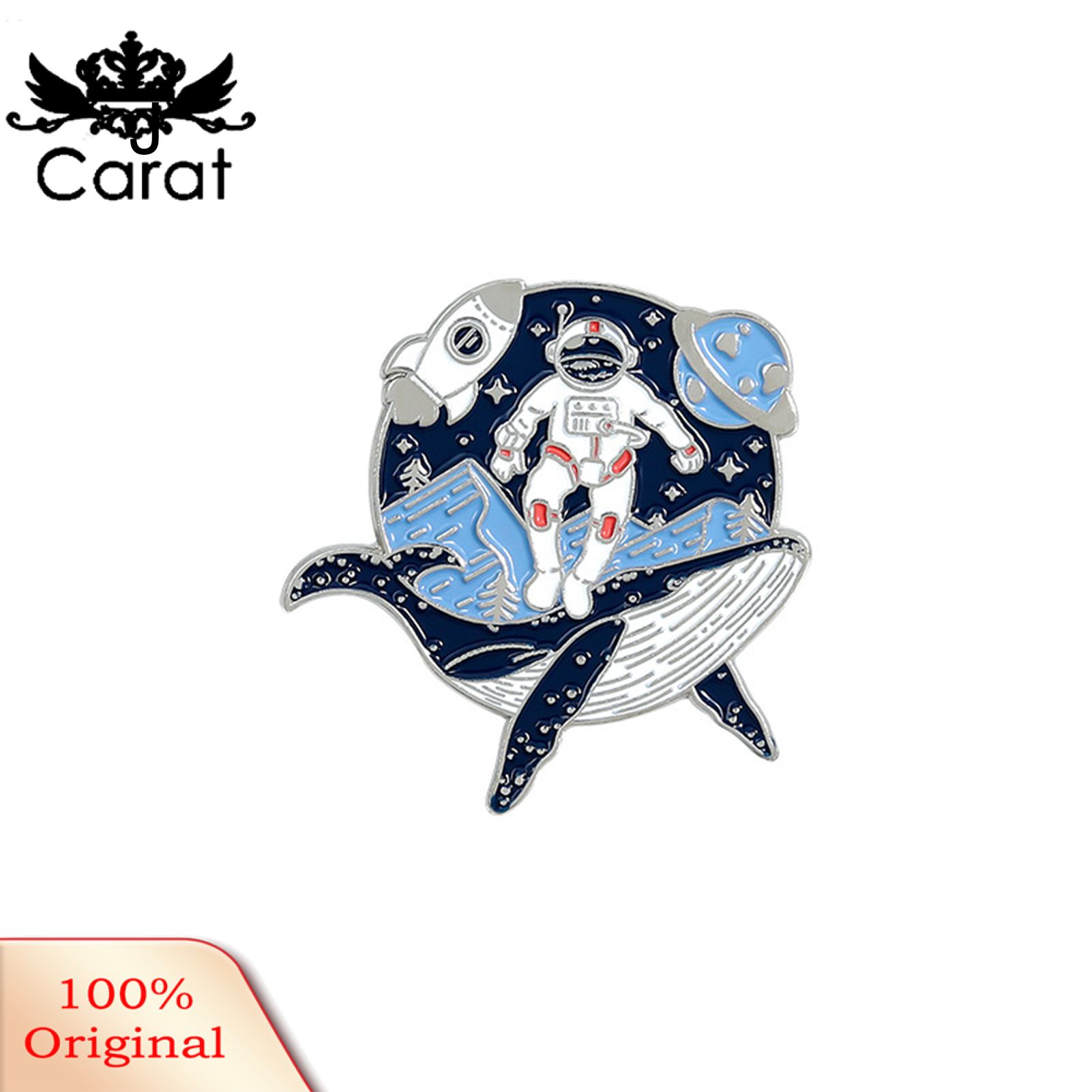 Cartoon Astronaut Whale Planet Drifting Wishing Bottle Brooch Lapel Pin Badge
