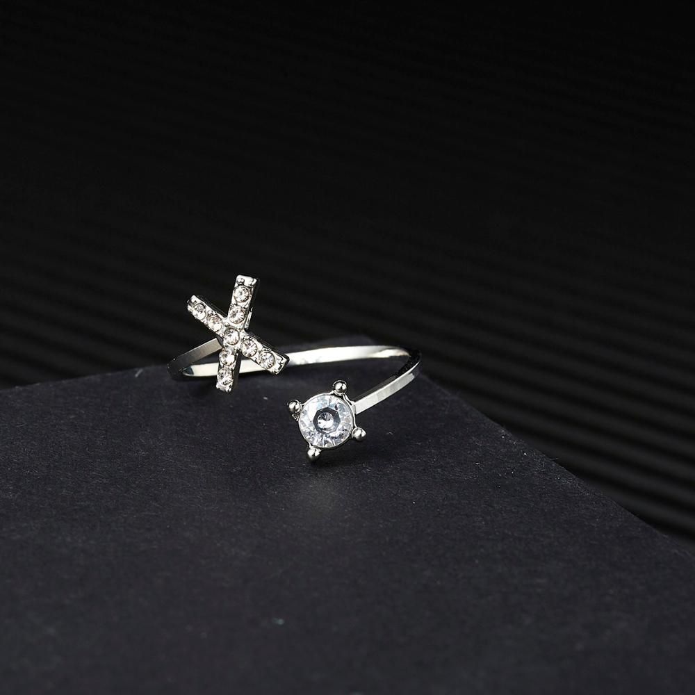 Simple Openning 26 English Letters A-Z Rings Women Engagement Metal Rhinestone Adjustable Rings Exquisite Jewelry Wedding Ring