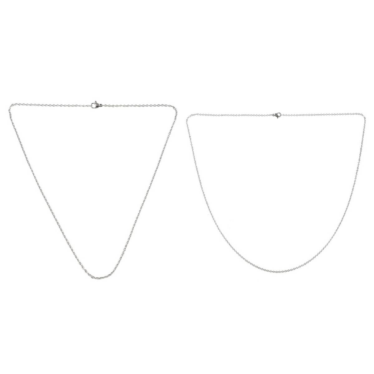 2 Pcs Jewelry Woman Chain, Stainless Steel "O" Necklace, Silver Color - 2 mm, Wide 50 cm Long & 65 cm Long