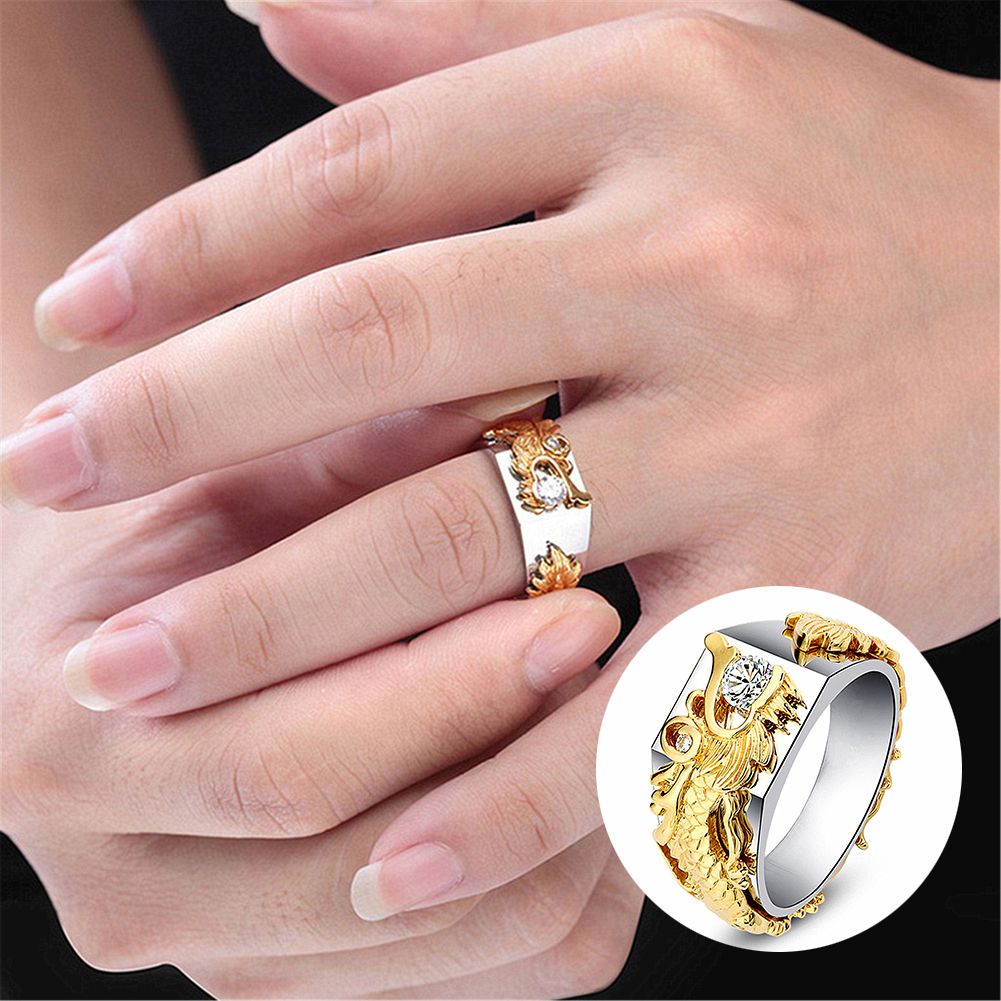Men Women Shiny Rhinestone Ring Dragon Band Jewelry