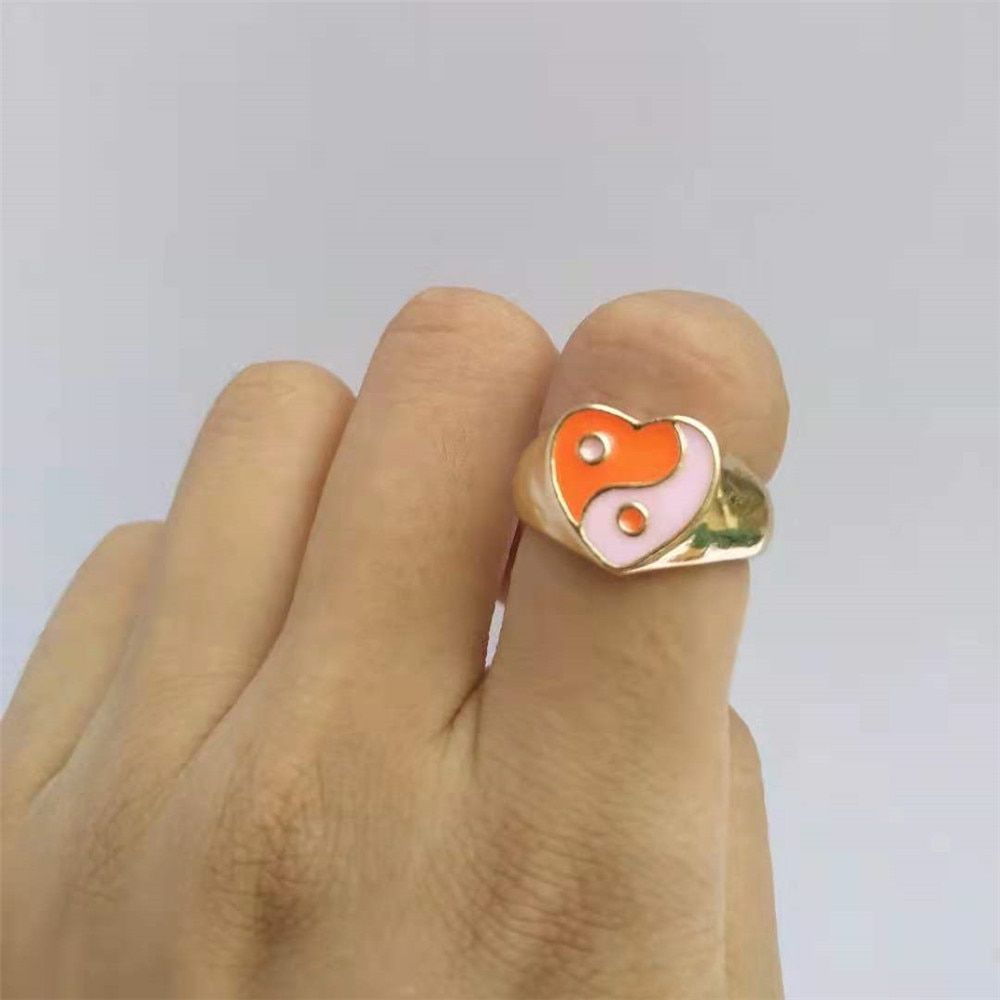 Love Ring for Women Small Daisy Tulip Yin Yang Rings For Girls Leisure Afternoon Tea Accessories Metal Rings Jewelry Gifts