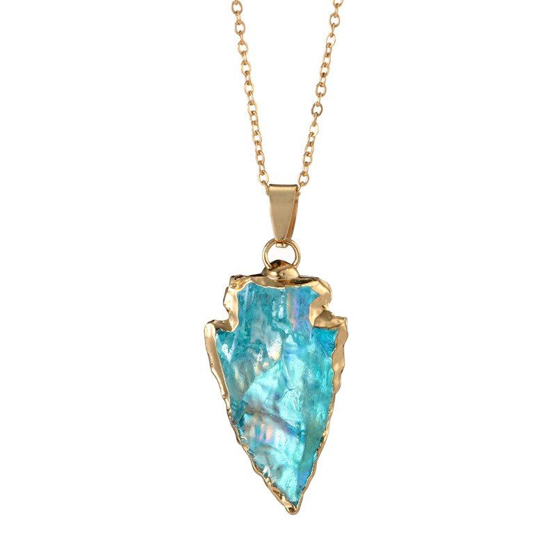 Natural stone arrow necklace pendant accessories Semi-precious stone seven color triangle pendant necklace jewelry accessories