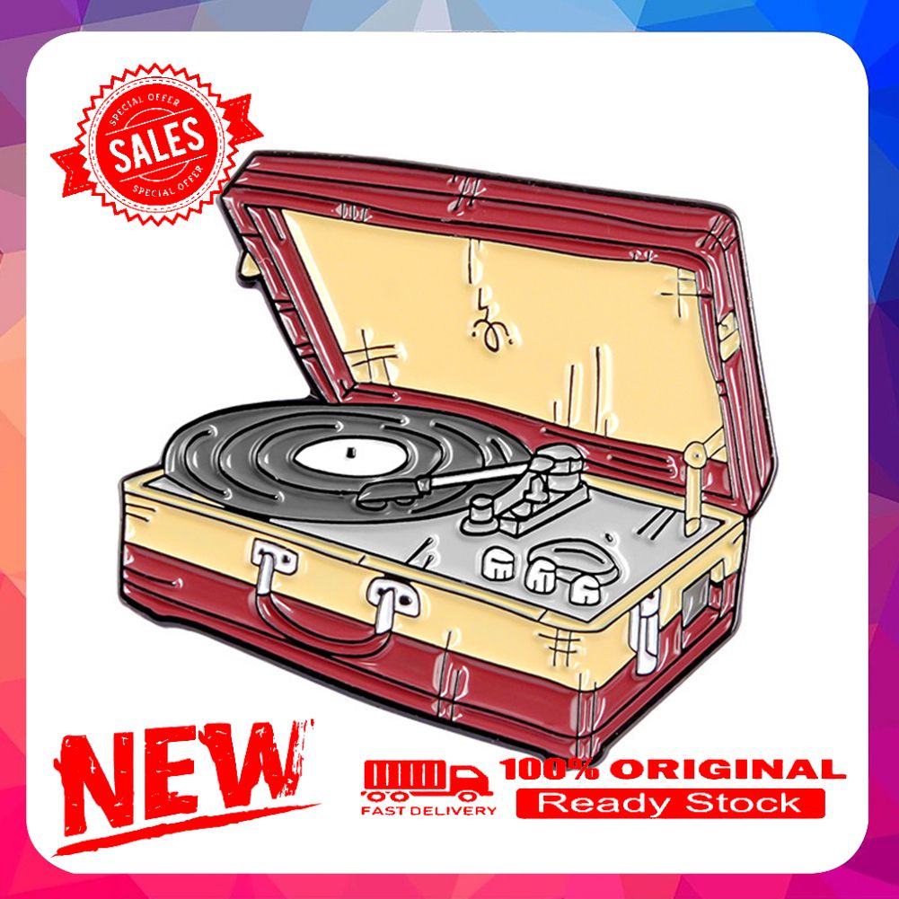 Unisex Suitcase Vinyl Record Player Enamel Brooch Pin Denim Jacket Badge Jewelry