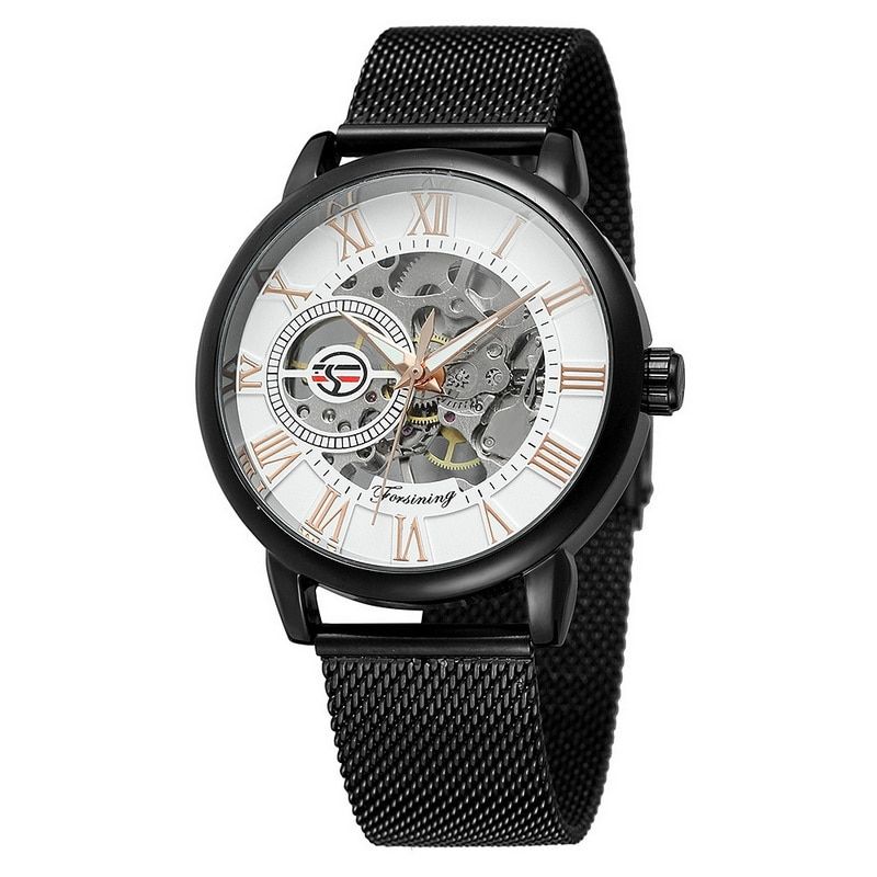 Forsining Casual Watch Hollow  Mechanical Watch  Watch Mens Watch Mesh Strap Mechanical Watch
