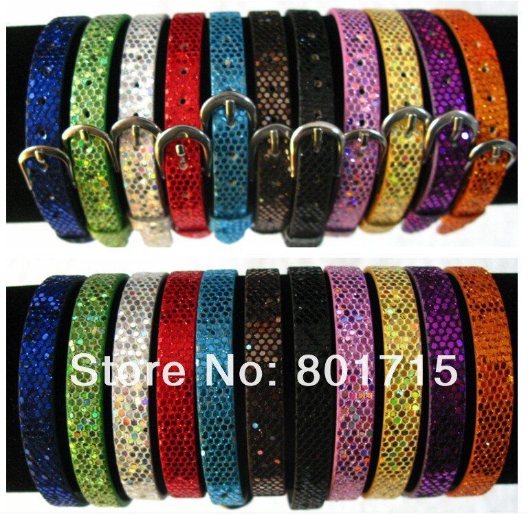 Wholesale bracelet Wristband kids women Sequin PU 8mm wide 21cm length DIY Accessories fit 8mm slide charms slider letter 100pcs