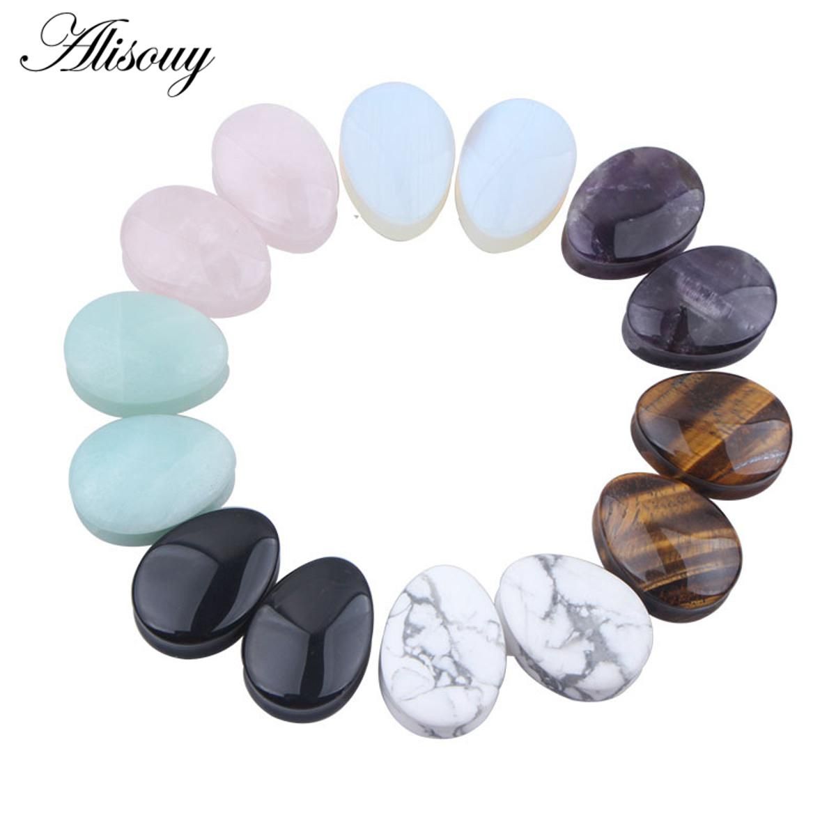 2pcs Fashion Stone Teardrop Ear Plugs Tunnel Piercings Plugs Ea ing Gauges Ear Expanders Stretcher Plug Ear Body Piercings Ring