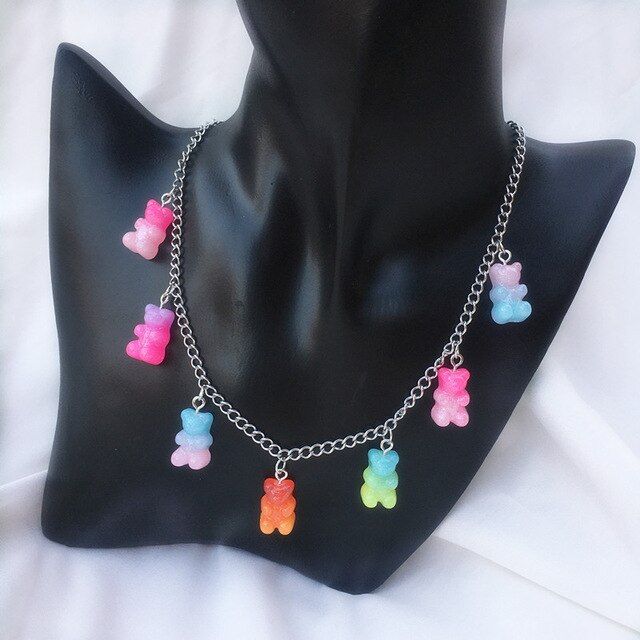 Handmade 7 Colors Cute Judy Cartoon Bear Stainless Steel Necklace, Candy Color Pendant For Women&Girl Daily Jewelry Party Gift