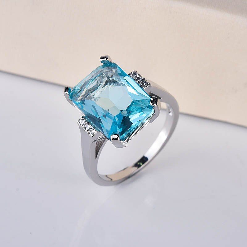Bali Jelry Trendy 925 Silver Ring Rectangle Shape Sapphire Zircon Gemstone Jewelry Accessories Ring for Women Wedding Engagement