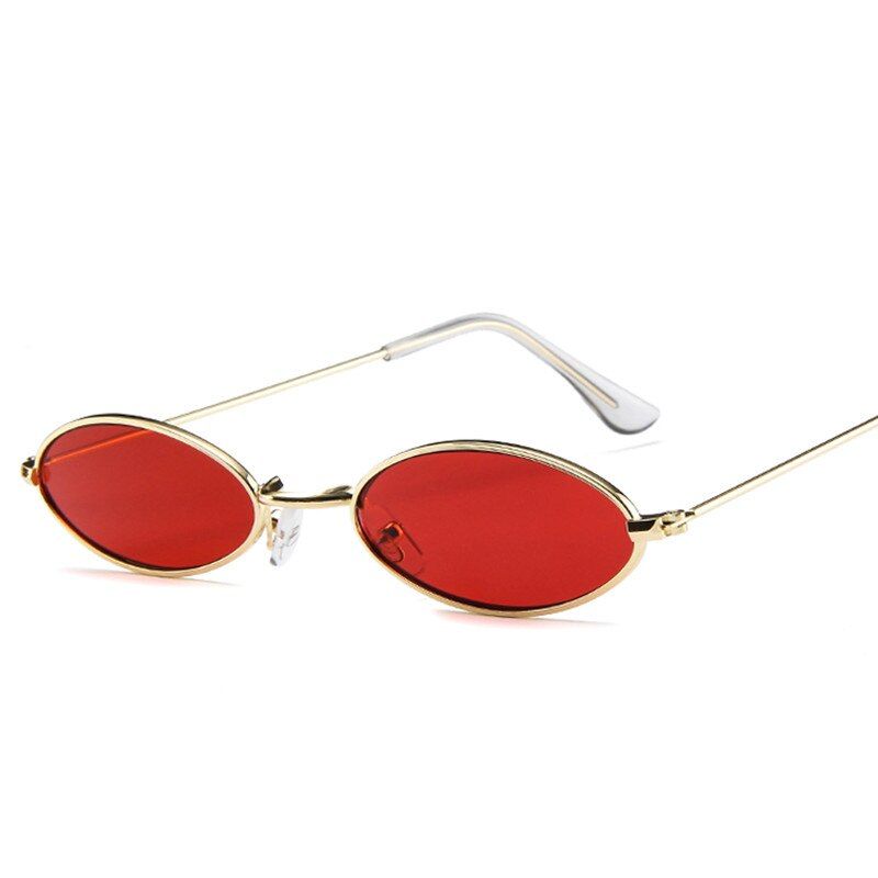 RedSmall Oval Sunglasses for men Male retro Metal frame yellow red vintage small round sun glasses for women 2020