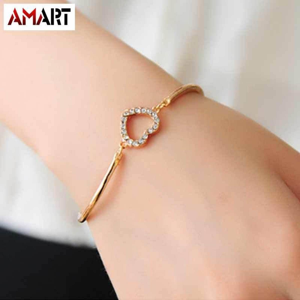Simple Love Heart Rhinestone Bracelet Crystal Bangle Jewelry