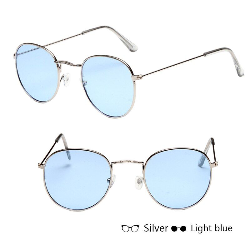 silver light blueFashion Colorful Round Sunglasses Women Luxury Metal Sunglasses Summer Outdoor Eyewear UV400 Female zonnebril dames