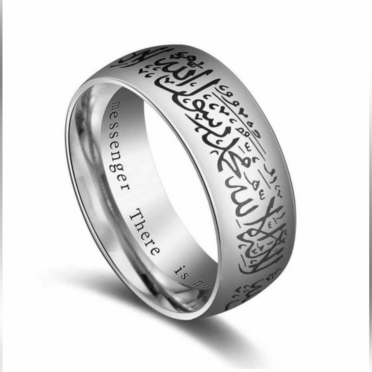 Muslim Allah Shahada One Stainless Steel Ring for Men Islam Arabic God Messager Black Gold Band Muhammad Quran Middle