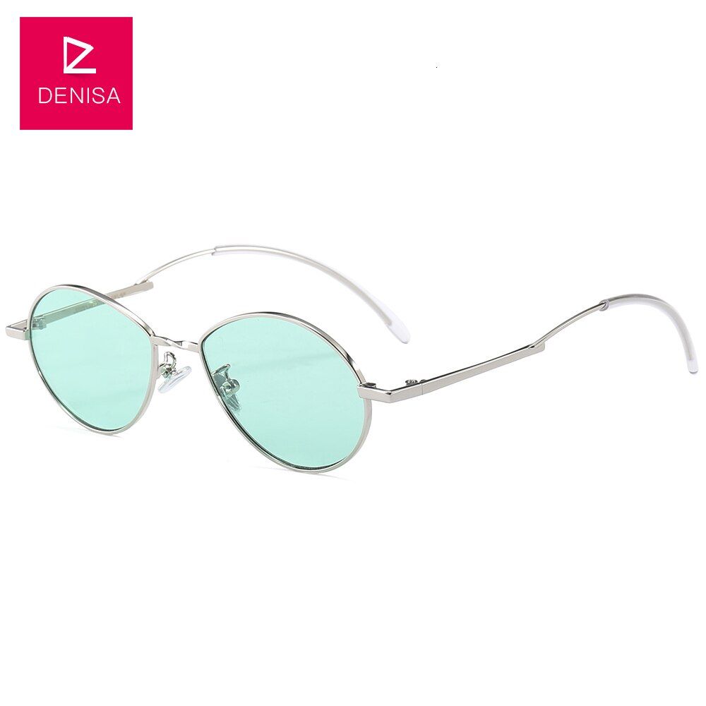 Silver GreenDENISA Vintage Water Drop Sun Glasses Designer Brand Luxury Women Glasses Small Oval Sunglasses Yellow Shades For Women G31064