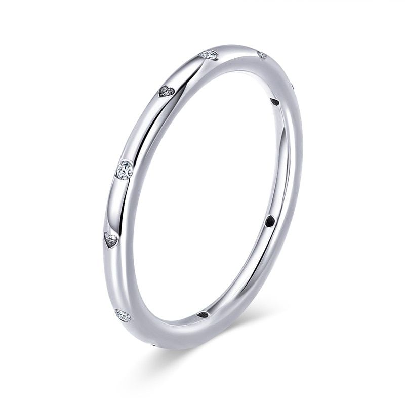 BAMOER 2 Colors 925 Sterling Silver Droplets Stackable Finger Classic Ring for Women Wedding Jewelry Valentine's Day Gift PA7132