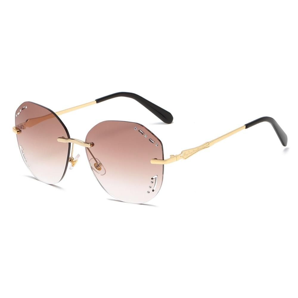 Brown as pictureKUJUNY Women Frameless Sunglasses Ladies Rimless Sun Glasses Metal Temples Eyewear Anti-UV Women's Eyeglasses