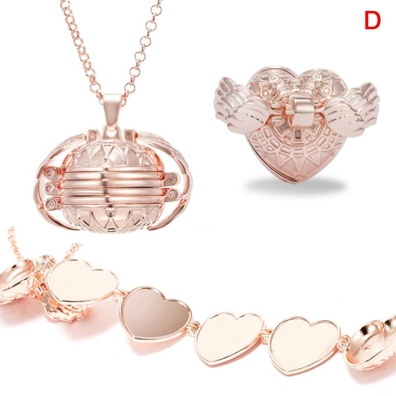 Expanding 4 Photo Locket Necklace Magic Ball Angel Wing Pendant Memorial Gift