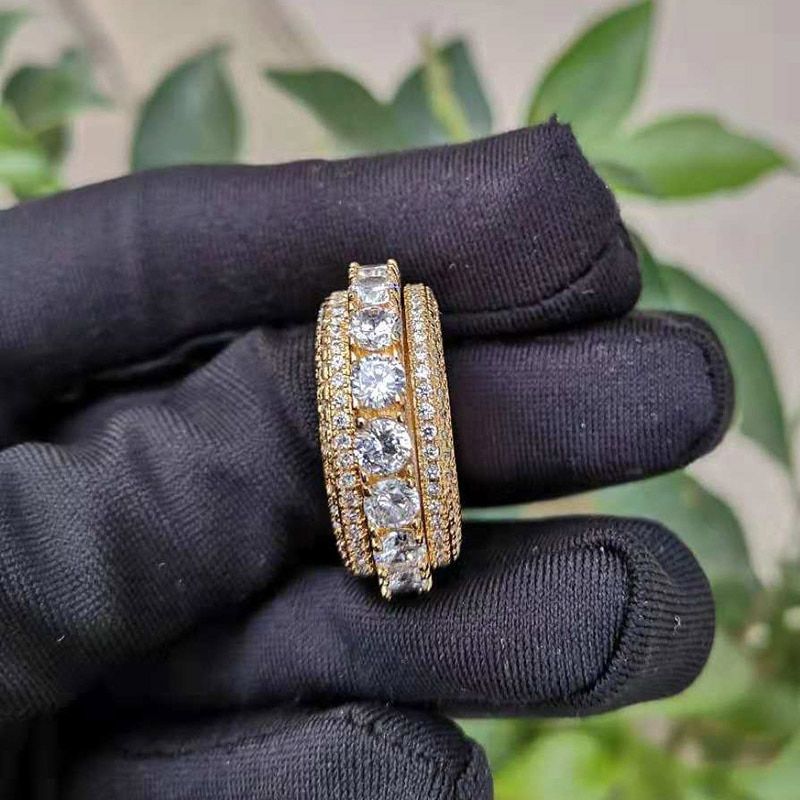 JINAO  Gold Color Spinner Ring Copper Charm Cubic Zirconia Ring Iced Out Fashion Hip Hop/Punk Jewelry For Gifts