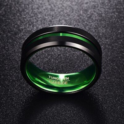 NUNCAD Men's Black Matte Finish Tungsten Carbide Ring Green Center Groove Polished Beveled Edges Comfort Fit Size 6-16 hot sell