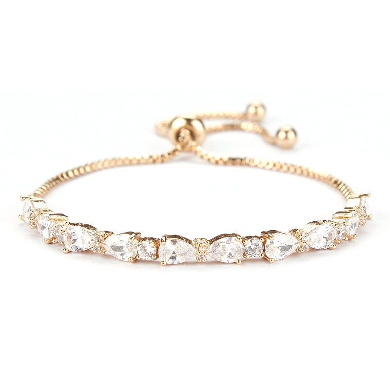 Wedding Bride or Bridesmaid Jewelry Cubic Zirconia Round and Teardrop CZ Bracelet