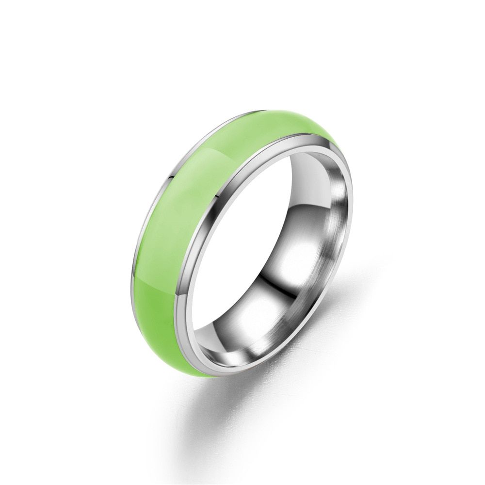 Fashion Stainless Steel Luminous Rings Blue Pink Green Glowing Rings For Women And Men Jewelry Gift ZL-001