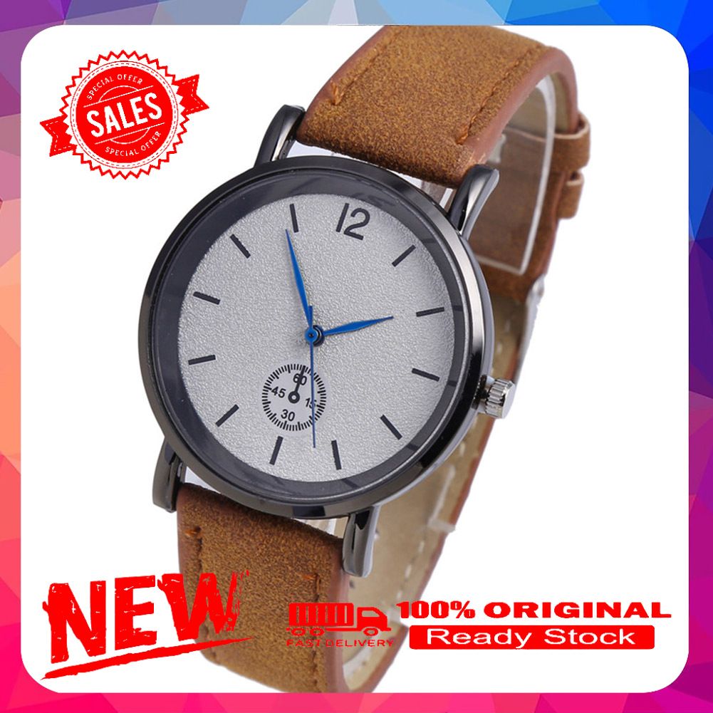 Simple Faux Leather Strap Men Women Round Case Quartz Analog Wrist Watch Gift
