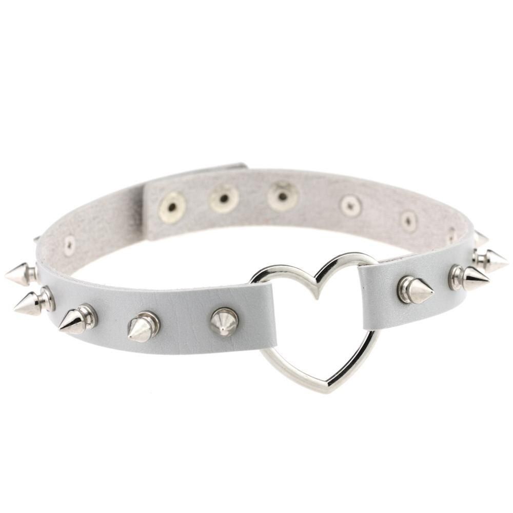 Silver Color Heart Spike Collar Women Harness Choker Necklace for Women 2018 Punk Rivet Leather Chocker Gothic Jewelry