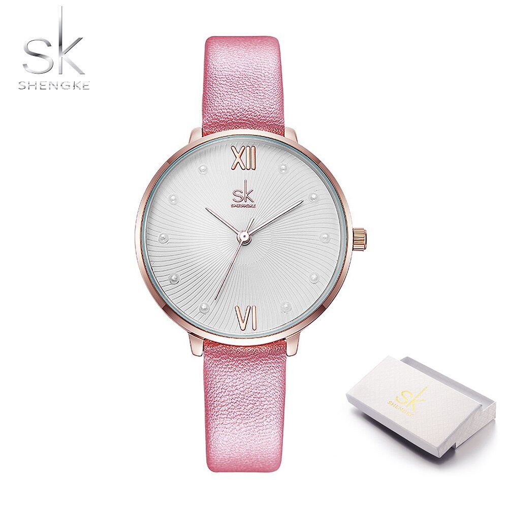 Shengke SK Female Pearl Dial Quartz Women Watch White Leather Ladies Watch Reloj Mujer Women Day Gift Watches Zegarek Damski SK1