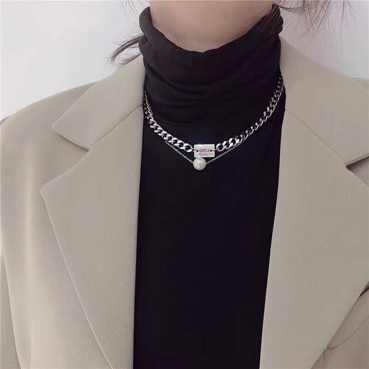 Vintage Multi Layers Chain Necklaces For Women Fashion Silver Color Pearls Alloy Long Choker Collar Necklace 2020 Jewelry Gift