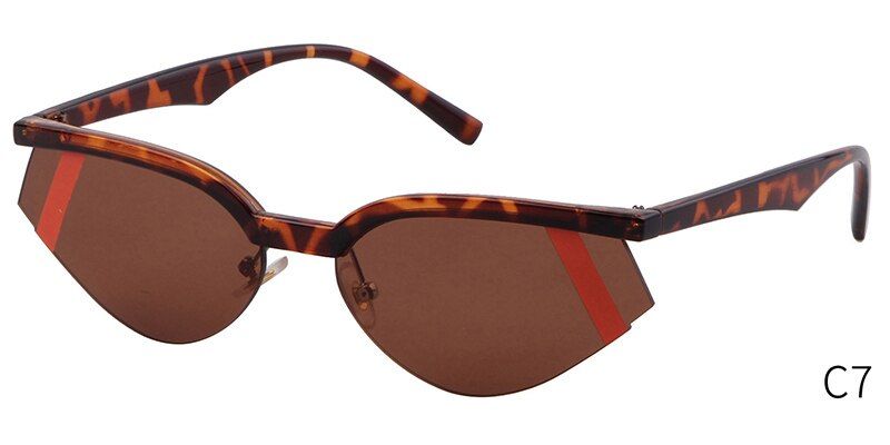 C7 tortoise teaFashion Stripe Cat Eye Small Sunglasses Women 2019 Luxury Brand Design Vintage Half Frame 90S Sun Glasses Chic Triangle S077