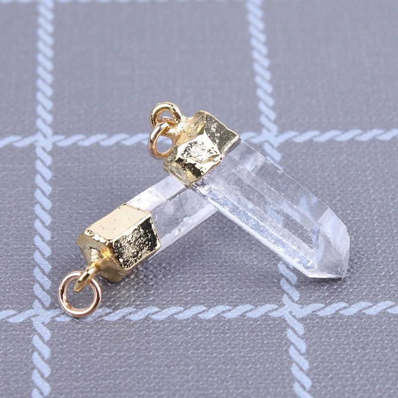 1pc Natural Crystal Quartz Pendant Pendulum Column Gold Color Plated Healing Point White Clear Quartz Stone Pendants for Women(null)