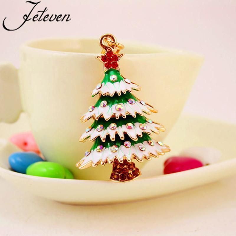 Kuxi jewelry creative new car hang decoration key chain hot style color Christmas tree key chain package 954