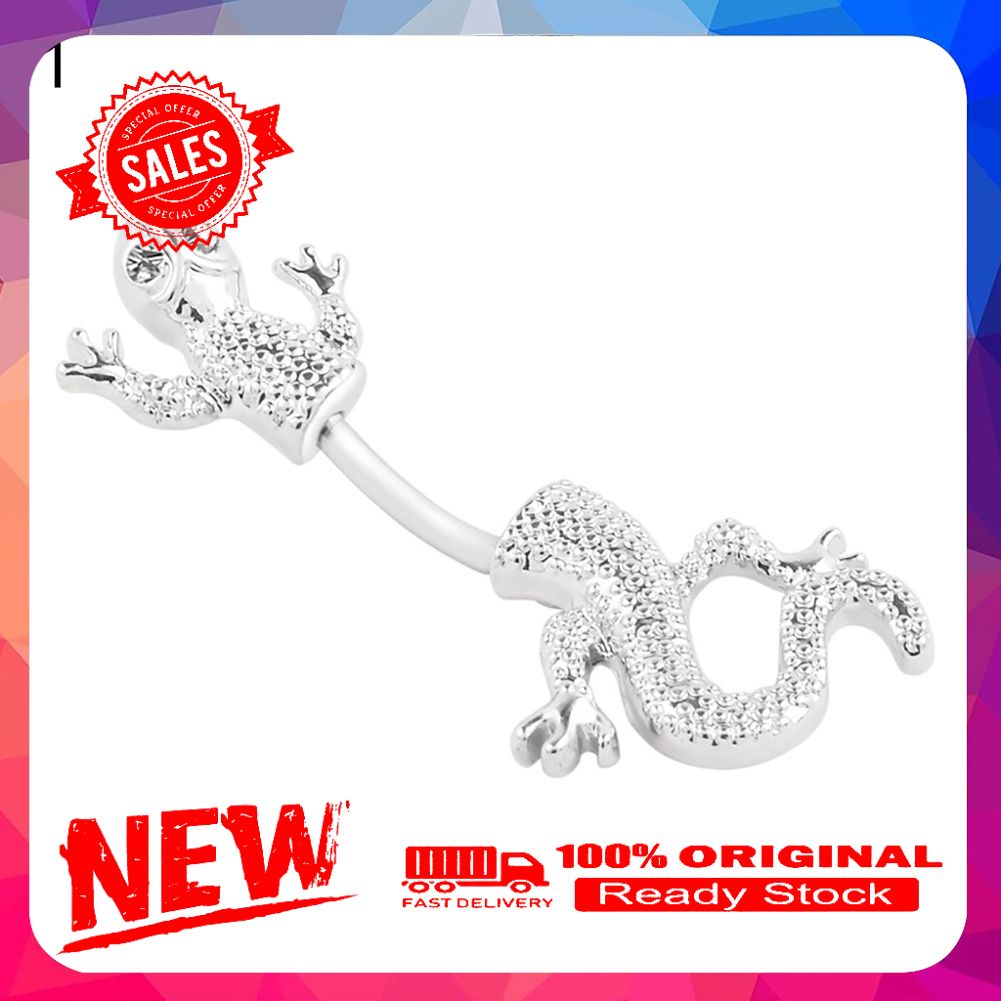 Women Trendy Rhinestone Gecko Navel Bar Belly Ring Body Piercing Jewelry Gift